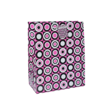 Fakopáncs Ajándéktasak - közepes (rózsaszín, fehér-fekete körök négyzetben party kellék