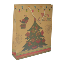 Fakopáncs Ajándéktasak - nagy (bézs alapon, Merry Christmas felirat zöld fenyővel) party kellék