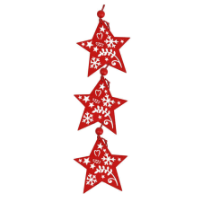 Fakopáncs Dekorációs figura (3db-os, lógó, piros csillag) karácsonyi dekoráció