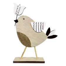 Fakopáncs Húsvéti dekorációs figura (madárka, csőrében virág, natúr-fekete) fajáték