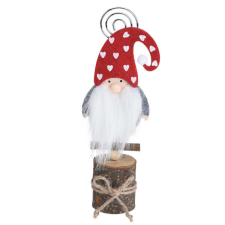 Fakopáncs Karácsonyi dekorációs figura (farönkön fehér szivecskés, piros sapkás Mikulás) karácsonyi dekoráció