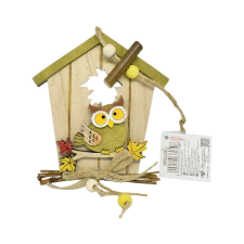 Fakopáncs Őszi dekorációs figura, ajtódísz - zöld bagoly, házikóval fajáték