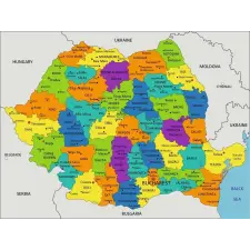  Falfestmény Románia közigazgatási területi térképe, 300 x 250 cm grafika, keretezett kép