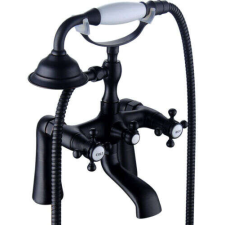  Fali kád csaptelep zuhanyzóval, klasszikus kivitel, matt fekete csaptelep