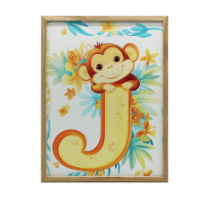 FALI PLAKÁT ALUMÍNIUM KERETBŐL MERRY MONKEY LETTER J 30x40 CM grafika, keretezett kép