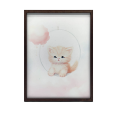  FALI PLAKÁT ARANY KERETBEN ÖRÖM MACSKA HINTÁBAN 30x40 CM grafika, keretezett kép