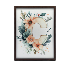 FALI PLAKÁT ARANY VIRÁGOKVAL ÉS LEVÉVEL KERETTEL 30X40 CM grafika, keretezett kép