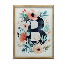 FALI PLAKÁT B BETŰ VIRÁGAL ARANY KERETBEN 70x100 CM grafika, keretezett kép