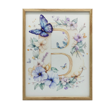 FALI PLAKÁT FA KERETBEN FEHÉR VIRÁGOK ÉS LEPKÉK 30x40 CM grafika, keretezett kép