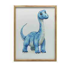 FALI PLAKÁT FA KERETBEN KÉK DINOSZAURUS 30x40 CM grafika, keretezett kép