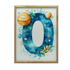 FALI PLAKÁT FA KERETBEN KOZMIKUS O BETŰ 70x100 CM grafika, keretezett kép