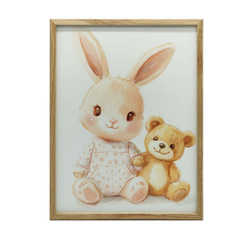  FALI PLAKÁT FA KERETES NYUSZ ÉS MEDVE 50X70 CM grafika, keretezett kép
