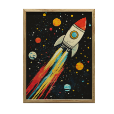  FALI PLAKÁT FEKETE KERETES RAKETA TÉRBEN 70x100 CM grafika, keretezett kép