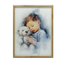 FALI PLAKÁT FIÚ MEDVE ÖLELÉSSEL KERETBEN 30x40 CM grafika, keretezett kép