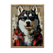 FALI PLAKÁT HUSKY SZEMÜVEGES ARANY KERETBEN 40x50 CM grafika, keretezett kép