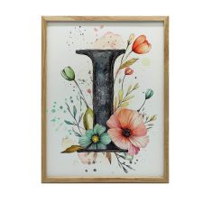  FALI PLAKÁT I. LEVÉL VIRÁGAL FA KERETBEN 30X40 CM grafika, keretezett kép
