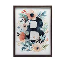 FALI PLAKÁT KERETBEN B BETŰ VIRÁGOK ARANY KERET 50x70 CM grafika, keretezett kép