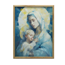 FALI PLAKÁT MÁRIA JÉZUSBABÁVAL BARNA KERETBEN 50x70 CM grafika, keretezett kép