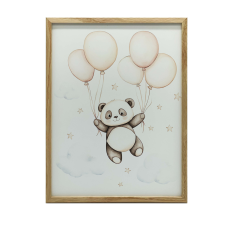 FALI PLAKÁT MOSOLYGÓ PANDA Léggömbökkel 30X40 CM FEHÉR KERET grafika, keretezett kép