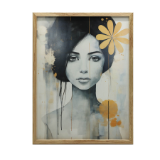  FALI PLAKÁT NŐ HAJBAN VIRÁGAL SÖTÉTBARNA KERETTEL 70x100 CM grafika, keretezett kép