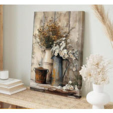 Fali vászonkép kerettel, YinMu - Rusztikus virágok öntözőkannában 34x25,5x1,5 cm grafika, keretezett kép