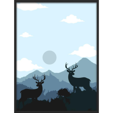 Falikép – Egyedi feliratos szarvasok szürkületben (videóvetítő opcióval) grafika, keretezett kép