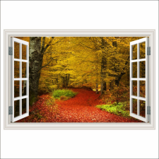  Falmatrica Őszi erdő ablak, piros levelek, 200 x 135 cm tapéta, díszléc és más dekoráció