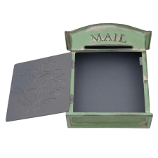  Falra szerelhető postaláda, vas szerkezetű, rusztikus dizájn, hadseregzöld postaláda