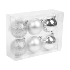 FAMILY CHRISTMAS Karácsonyfadísz szett,  gömbdísz, ezüst, 6 cm, 6 db / szett (58773C) karácsonyfadísz