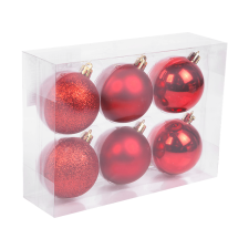 FAMILY CHRISTMAS Karácsonyfadísz szett,  gömbdísz, piros, 6 cm, 6 db / szett (58773B) karácsonyfadísz
