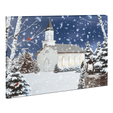 FAMILY CHRISTMAS LED fali kép, templom, 48 x 38 cm, 4 Led, melegfehér (58473) grafika, keretezett kép
