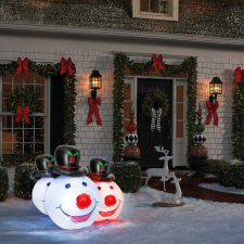 Family Felfújható hóemberfej - piros / kék LED-del karácsonyi dekoráció