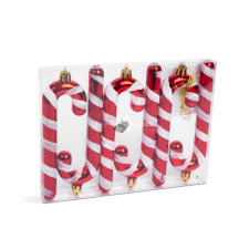  Family Karácsonyfadísz szett - piros / fehér cukorbot - 13 cm - 6 db / szett karácsonyfadísz