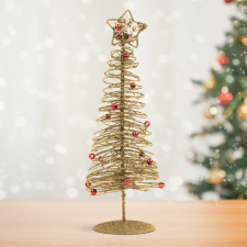 Family Karácsonyi, glitteres, fém karácsonyfa - 28 cm - arany karácsonyi dekoráció