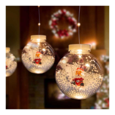 Family LED-es fényfüggöny - hógömb mikulással - 2,7 x 0,75 m - 110 melegfehér LED - IP44 karácsonyfa izzósor