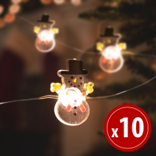Family LED fényfüzér - hóember - 10 LED - 1,2 méter - melegfehér - 2 x AA (58920) karácsonyfa izzósor