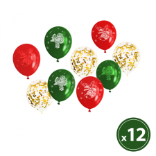 Family Lufi szett - piros, zöld, arany, karácsonyi motívumokkal - 12 db / csomag (58754) karácsonyi dekoráció