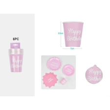  Family pohár papír rózsaszín "happy birthday" 9cm 6db-os party kellék