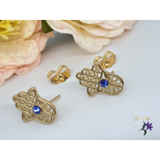  Fatima keze antiallergén fülbevaló kék cirkon kővel 18K - kék fülbevaló