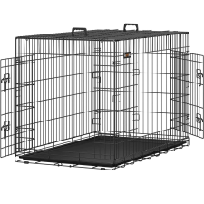Feandrea Kennel, Kutyáknak/Macskáknak/Rágcsálóknak, 2 Ajtóval, Összecsukható, XXXL, 122x81x76 cm, Fekete szállítóbox, fekhely kutyáknak