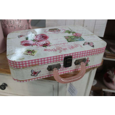 Fehér és rózsaszín retro koffer 35cm ajándéktasak