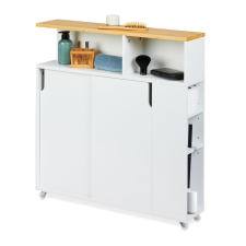  Fehér fülkés guruló fürdőszobai szekrény bambusz polccal fürdőszoba bútor