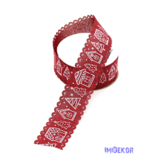  Fehér karácsonyi mintás textil szalag 40mm x 9,144m - Bordó szalag, masni