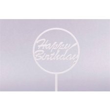 Fehér kerek Happy Birthday feliratos tortadísz sziluett sütés és főzés