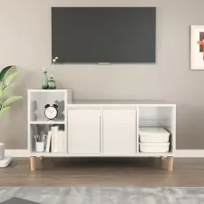  Fehér magasfényű szerelt fa TV-szekrény 100x35x55 cm bútor
