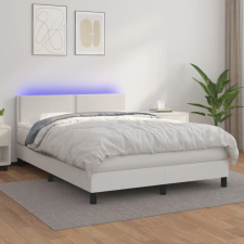  fehér műbőr rugós ágy matraccal és LED-del 140x200 cm ágy és ágykellék