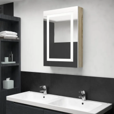  Fehér-tölgyszínű LED-es tükrös fürdőszobaszekrény 50x13x70 cm fürdőszoba bútor