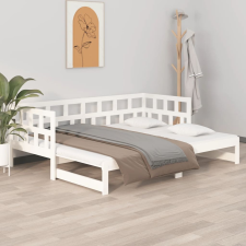 fehér tömör fenyőfa kihúzható kanapéágy 2 x (90 x 200) cm ágy és ágykellék