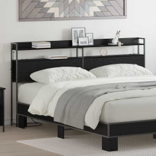  Fejtámla LED -es lámpákkal polcokkal Musta tammi 200 cm Faanyag ágy és ágykellék