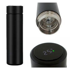 Fekete 500 ml okoskijelzős rozsdamentes acél termoszbögre LCD hőmérővel termosz